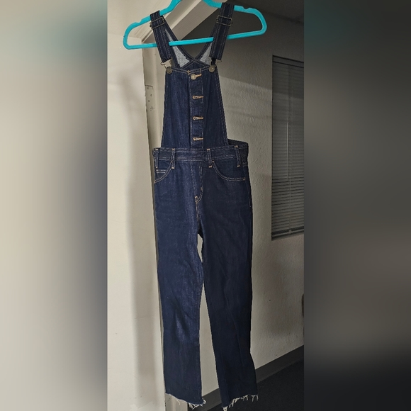 Levi's Orange Tab Denim Overalls Size 24 Dark wash Preloved - Picture 1 of 14